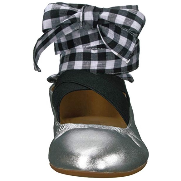 Silver Chunky Laces Ankle Tie Wrap Ballet Flats - Picture 7 of 7